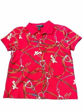 Vintage RALPH LAUREN Polo Women’s Small Petite Stirrup All Over Print Red